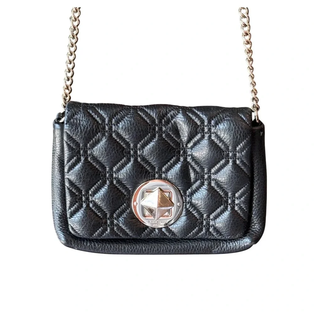 Kate Spade Black Quilted Leather Crossbody Bag Chain Strap Purse